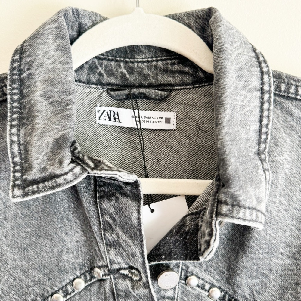 Zara Studded Denim Jacket Size Medium - Picture 3 of 9